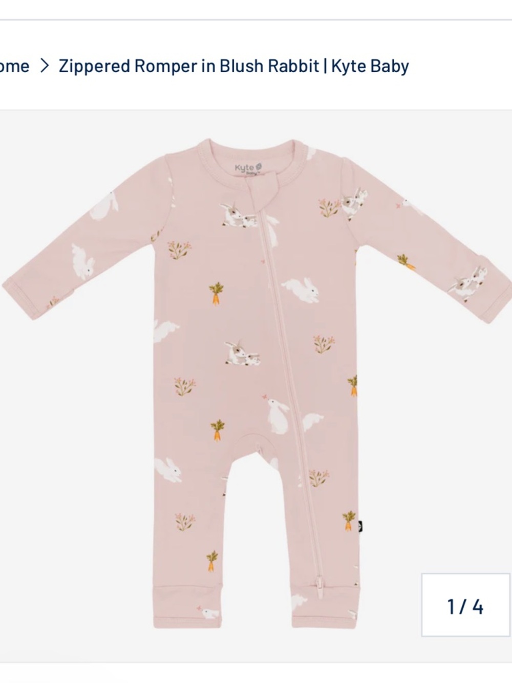 Kyte BABY Zippered Romper in Blush Rabbit